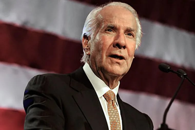 Ed Snider speaks after being inducted into the U.S. Hockey Hall of Fame. (Paul Beaty/AP Photo)
