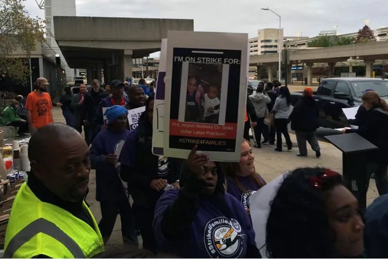 Contract workers protest at Philly International Airport.
