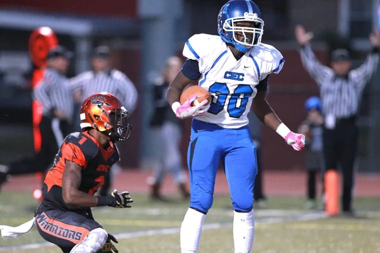 Terome Mitchell, right, shown here in a game last season, had a big offensive night for Conwell-Egan.