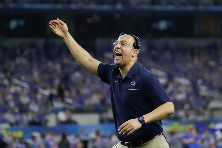 Penn State Head coach James Franklin, shown on the sideline at last year's Cotton Bowl, has picked up the sixth commitment for his freshman class of 2022 with the addition of Northeast High School defensive end Ken Talley.