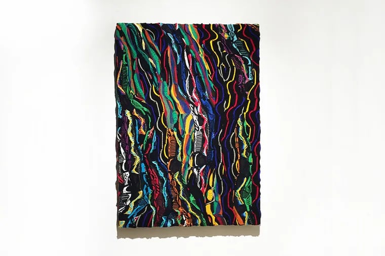 One of Jayson Musson's Coogi sweater pieces at Fleisher/Ollman.