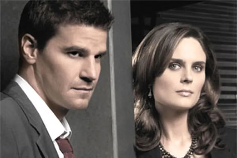 David Boreanaz (left) plays Special Agent Seeley Booth and Emily Deschanel is Dr. Temperance Brennan on "Bones."