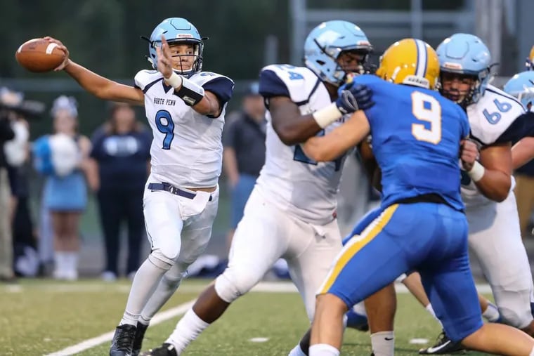 North Penn’s Steve DePaul (9) has completed 103 of 179 passes for 1,821 yards and 19 touchdowns.