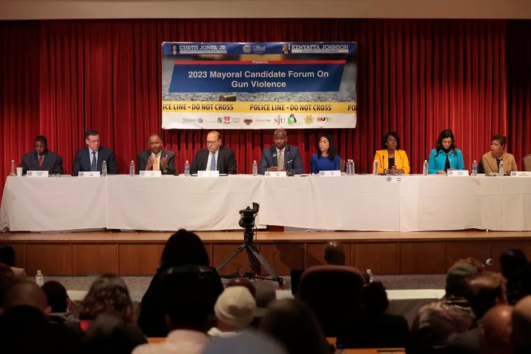 Philadelphia mayoral candidates expressed their views on solving the gun violence issues during a forum at St. Joseph's University on Jan. 19,  2023.