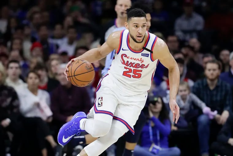 Sixers guard Ben Simmons dribbles the basketball against the Memphis Grizzlies on Feb. 7 in Philadelphia.