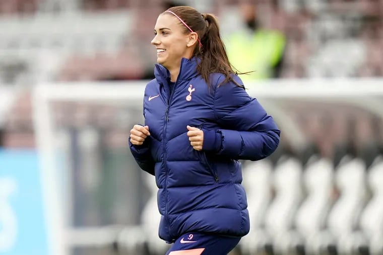 Alex Morgan, warming up before Tottenham's FA Cup game against Arsenal last Saturday, is expected to make her Spurs debut Sunday against Manchester City.