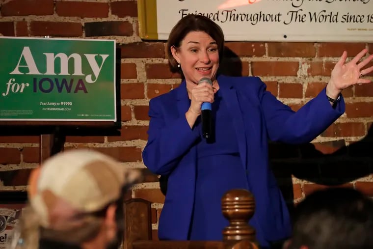 Democratic presidential candidate Sen. Amy Klobuchar, D-Minn., addresses a gathering at Barley's Taproom in Council Bluffs, Iowa, Tuesday, Jan. 28, 2020.