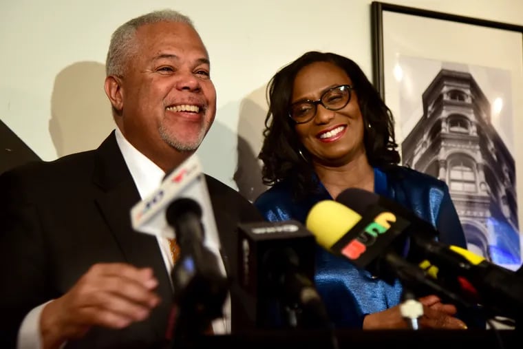 State. Sen. Anthony Hardy Williams introduces his wife, Shari Williams, as he formally announces his Democratic primary campaign for mayor March 18, 2019, challenging Mayor Jim Kenney's bid for a second term