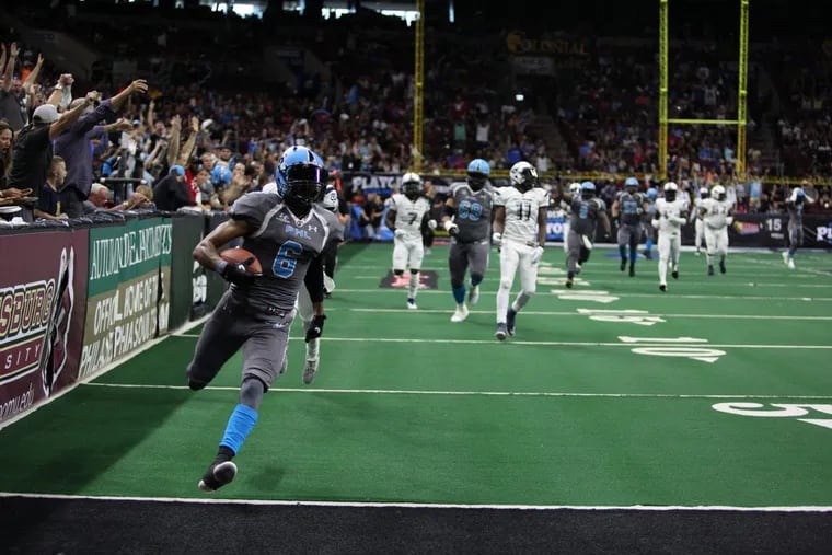 Darius Prince runs into the end zone and scores a touchdown at the Soul’s 69-54 win over the Baltimore Brigade.