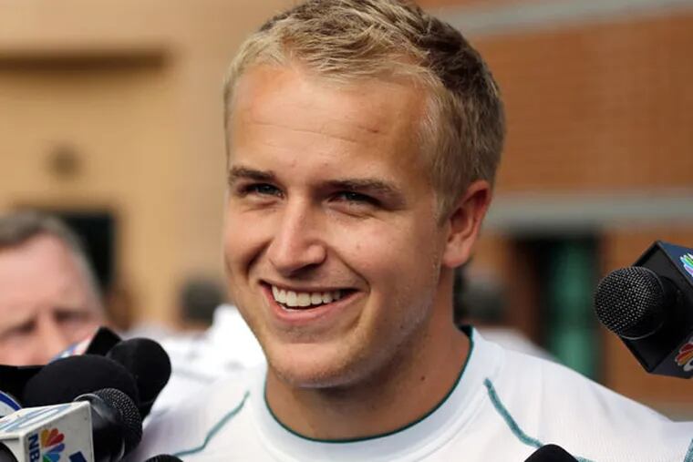 Matt Barkley speaks to the media during an availability after NFL football rookie minicamp at the team's practice facility, Friday, May 10, 2013, in Philadelphia. (Matt Slocum/AP)