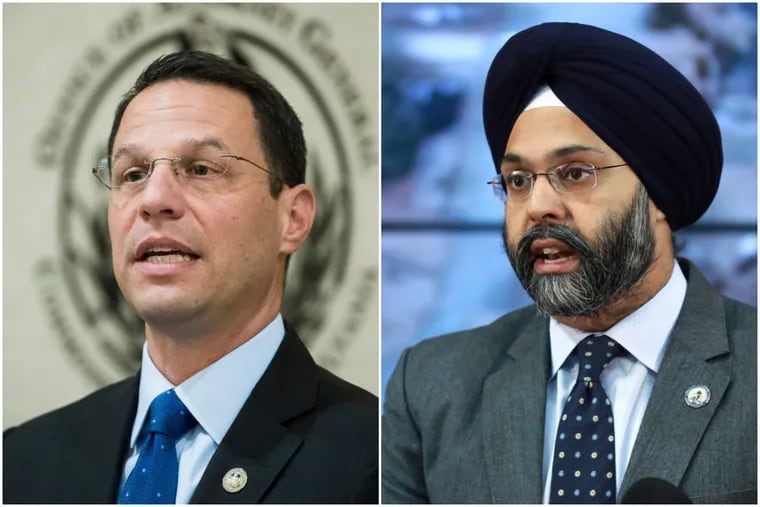 Pennsylvania Attorney General Josh Shapiro, left, and New Jersey Attorney General Gurbir Grewal were among 18 attorneys general joining the lawsuit.