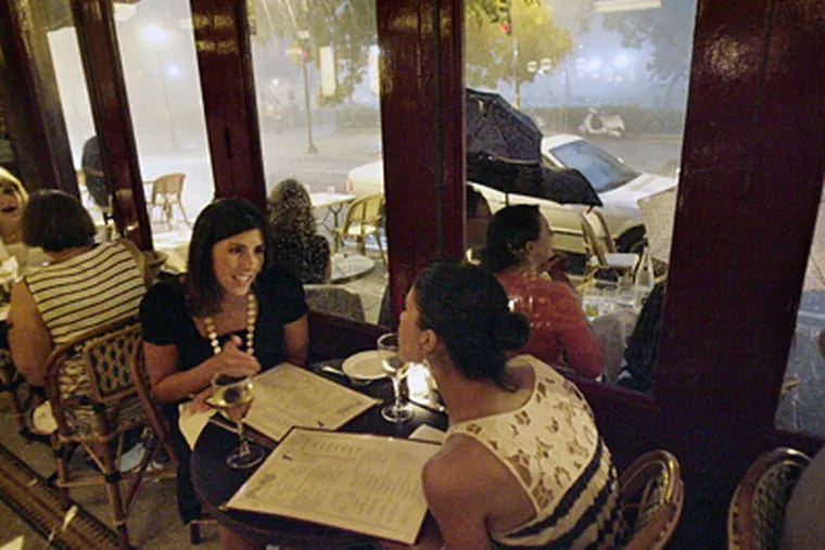 Dara Imperatore (left) and Traci Marabella (right) dine inside Parc, the hot new French bistro on Rittenhouse Square. (Elizabeth Robertson / Inquirer Staff)