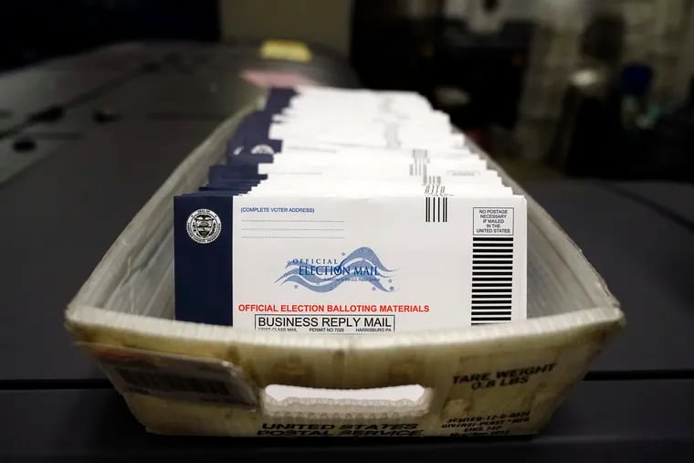 Mail-in ballots at the Chester County Voter Services in West Chester, Pa. on Oct. 23