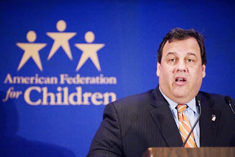 Gov. Christie speaks at the American Federation for Children's third annual National Policy Summit at the Westin in Jersey City, N.J., Newport on Thursday, May 3, 2012. (AP Photo / The Jersey Journal, Reena Rose Sibayan)