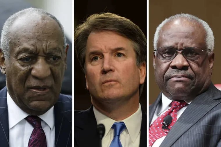 From left: Bill Cosby, Brett Kavanaugh and Clarence Thomas.