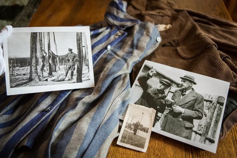 The items being donated to the new wing of the U.S. Holocaust Memorial Museum by the Feuer family include the jacket Otto Feuer wore, prison clothing, and pictures of him at Buchenwald, being punished and giving a tour.