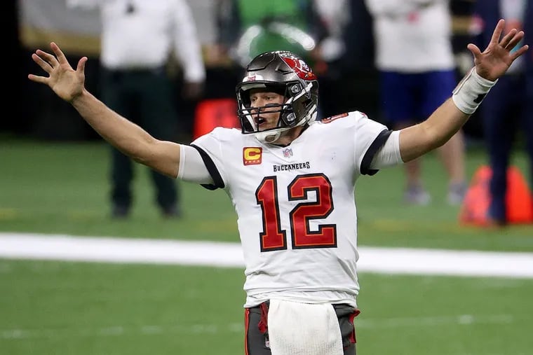 Action Network Use Only - Tampa Bay Buccaneers quarterback Tom Brady (12) is 0-4 against the Saints in four regular-season meetings since 2020. (Chris Graythen/Getty Images/TNS)