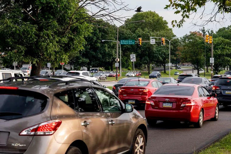 Traffic on the Roosevelt Boulevard near Borbeck Avenue in Northeast Philadelphia. Some are pushing to build rapid transit along the roadway, which has a high accident rate and traffic congestion.