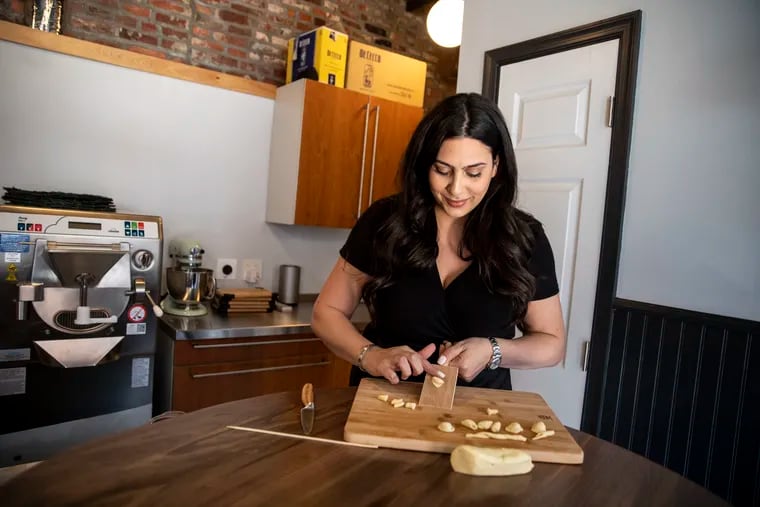 Chef Janine Bruno shaping orecchiette in the new Homemade by Bruno in South Philadelphia.