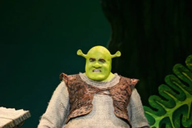Brian d&#0039;Arcy James portrays Shrek inthe theater productionof &quot;Shrek: The Musical.&quot;