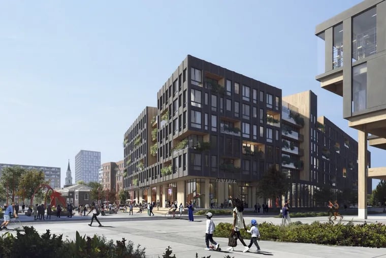 Artist's rendering of a proposed residential building, with retail stores on street level, in the Navy Yard's Historic Core section.