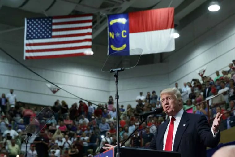 Donald Trump speaks during a rally Monday in Asheville, N.C.