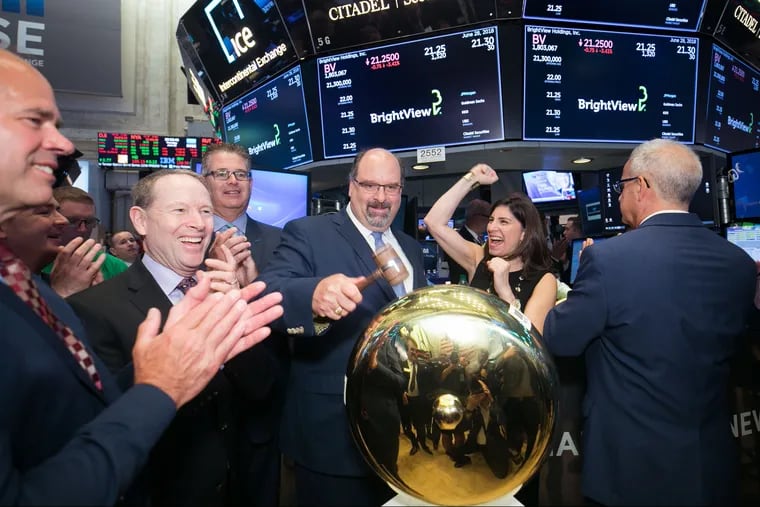 BrightView executives celebrate the debut of its shares on the New York Stock Exchange on Thursday.