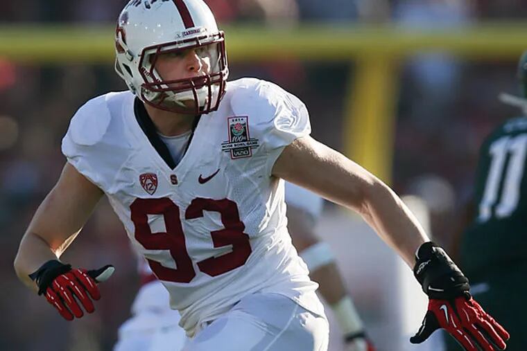 Stanford linebacker Trent Murphy plays against Stanford during the first half of the Rose Bowl NCAA college football game on Wednesday, Jan. 1, 2014, in Pasadena, Calif. (Danny Moloshok/AP)