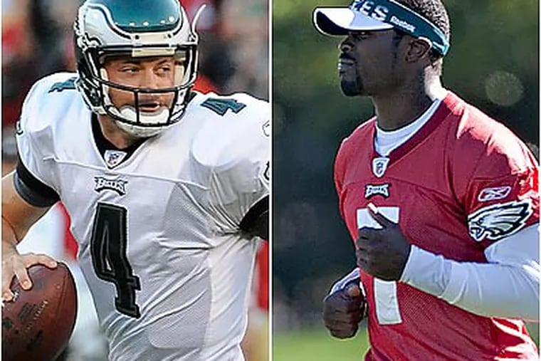 Kevin Kolb and Michael Vick are both ranked among the top passers in the NFL. (Staff file photos)