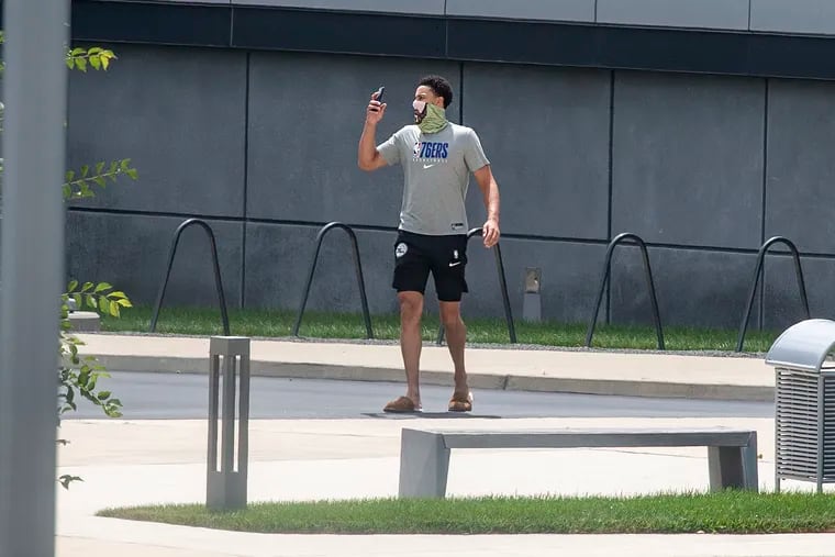 Ben Simmons arriving at the the Sixers' practice facility in Camden on Wednesday.