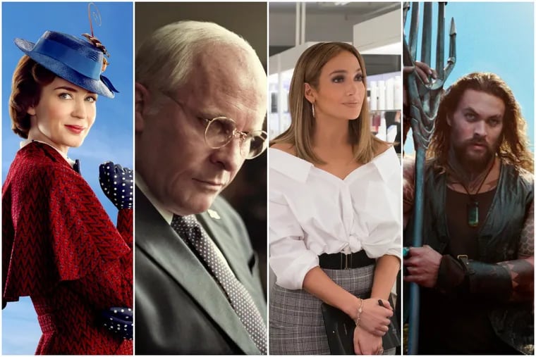 Emily Blunt in 'Mary Poppins Returns.' Christian Bale as Dick Cheney in 'Vice,' Jennifer Lopez in 'Second Act,' Jason Momoa in 'Aquaman'