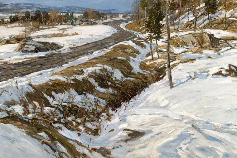 In &quot;Hill Country&quot; by Walter Elmer Schofield, at the Woodmere Art Museum, snow allows bold, more abstract composition.