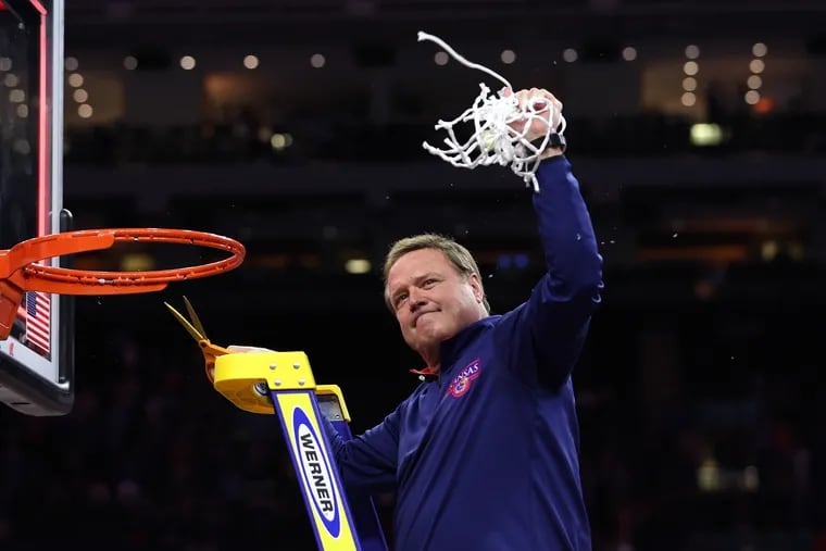 Coach Bill Self and the Kansas Jayhawks cut down the nets in New Orleans last year as a No. 1 seed. It was the fifth consecutive time — and 12th time in the last 15 NCAA Tournaments — that a No. 1 seed won the national title. (Photo by Jamie Squire/Getty Images)