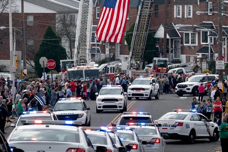 The Philadelphia Police Department led a vehicle procession in Northeast Philadelphia on Friday morning to honor Sgt. James O’Connor IV, who was killed in the line of duty a week ago.