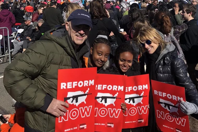 La Colombe founder Todd Carmichael and  his wife singer-songwriter Lauren Hart,  and two of their kids at the March for Our Lives.