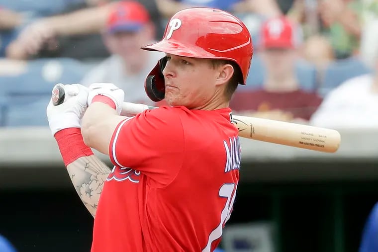 Mickey Moniak, here at spring training in February, will get a taste of the big leagues.