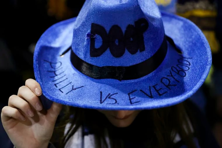 A fan displays their hat before a match between Philadelphia Union and New York City FC at Subaru Park on October 30, 2022 in Chester, Pennsylvania. (Photo by Tim Nwachukwu/Getty Images)