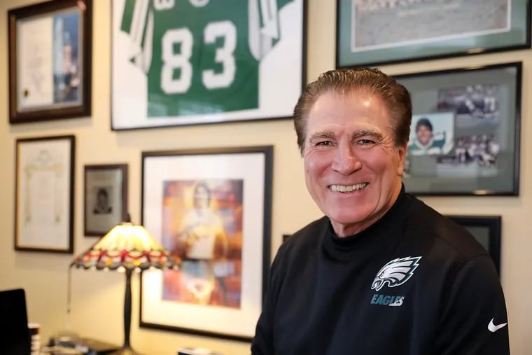 Vince Papale, perhaps the city’s most famous real-life underdog, talked about the Philadelphia sports psyche headed into Saturday’s playoff game. He’s pictured here with memorabilia in his Cherry Hill home.