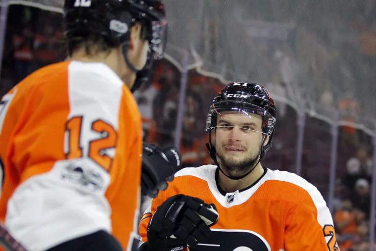 Scott Laughton (right) and Michael Raffl are part of an improved fourth line