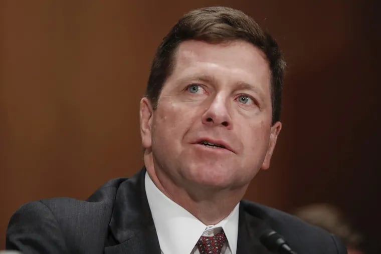 Securities and Exchange Commission (SEC) Chairman Jay Clayton testifies during his confirmation hearing before the Senate Banking Committee.
