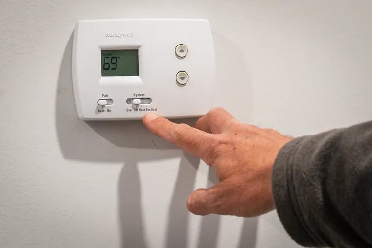 A thermostat shown in a Philadelphia apartment on Wednesday, April 26, 2023. As winter begins, some Peco customers are set to see lower electric bills.
