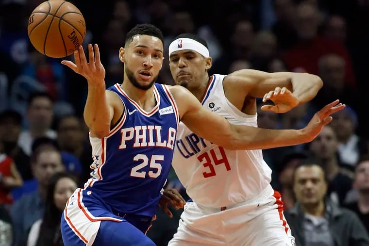 The Sixers' Ben Simmons finished with 14 points on 6-for-13 shooting, nine rebounds and eight assists in Tuesday's win against the Clippers. But what might be more encouraging for the team going forward is that he attempted two jumpers in the first quarter. (Alex Gallardo / AP Photo)