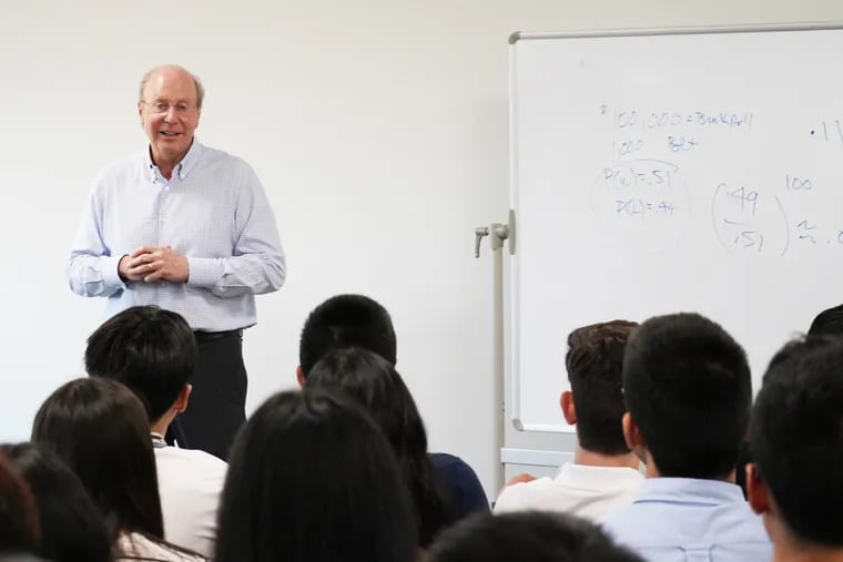 Jeffrey S. Yass, a founder and the boss at Susquehanna International Group, addresses a class of interns at the Bala Cynwyd-based investment trading company in 2022.