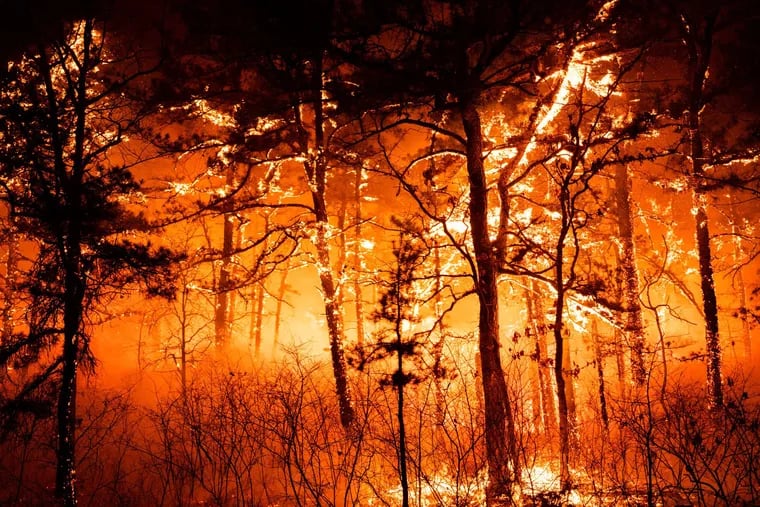 A wildfire broke out in the area of Manchester and Lakehurst, N.J., on Tuesday night.