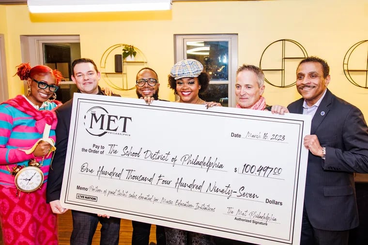 Live Nation donates more than $100,000 to fund music programs at Philly schools. The check was presented after Jill Scott's concert at The Met Philadelphia on Thursday.