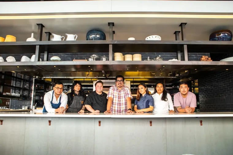 Jose Garces (center) with the featured chefs at Volvér (from left):  Phila Lorn from Terrain Glen Mills, Jennifer Zavala from Juana Tamale, Dane DeMarco from Sonnys Cocktail Bar and Wine Dive, Kiki Aranita from Poi Dog Philly, Jezabel Careaga from Jezabel's, and Alex Yoon from Little Fish.