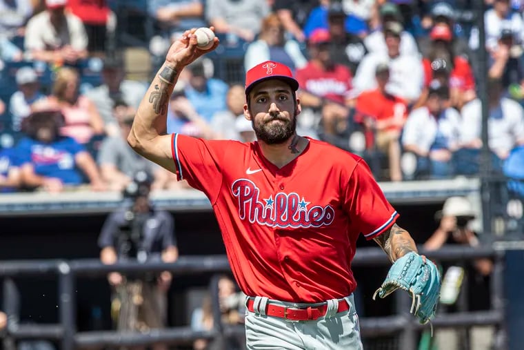 Phillies pitcher Hans Crouse, pictured in spring training last year, tossed a scoreless seventh inning on Sunday, retiring the side on 12 pitches.