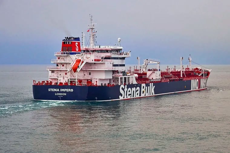 In this undated photo issued Friday July 19, 2019, by Stena Bulk, showing the British oil tanker Stena Impero at unknown location, which is believed to have been captured by Iran. Iran’s Revolutionary Guard announced on their website Friday July 19, 2019, it has seized a British oil tanker in the Strait of Hormuz, the latest provocation in a strategic waterway that has become a flashpoint in the tensions between Tehran and the West.