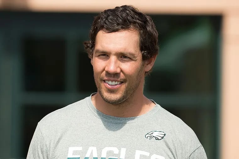 Philadelphia Eagles quarterback Sam Bradford comes out to talk with the media during practice at NFL football training camp, Monday, July 25, 2016, in Philadelphia.