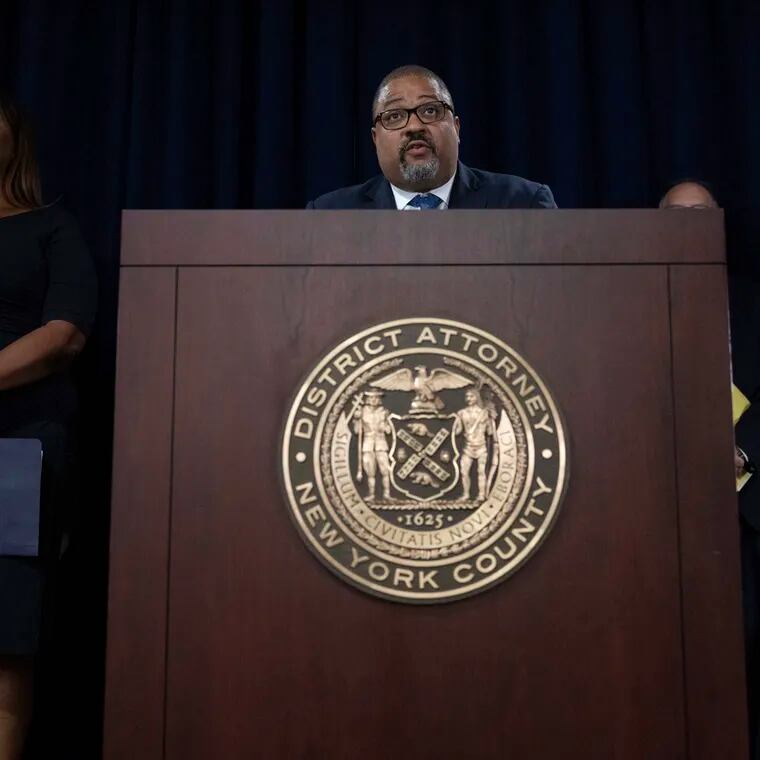 Manhattan District Attorney Alvin Bragg speaks during a news conference. If you were inclined to believe that the establishment is out to get Donald Trump, the DA's credulity-straining charges would be exhibit A, writes Kyle Sammin.